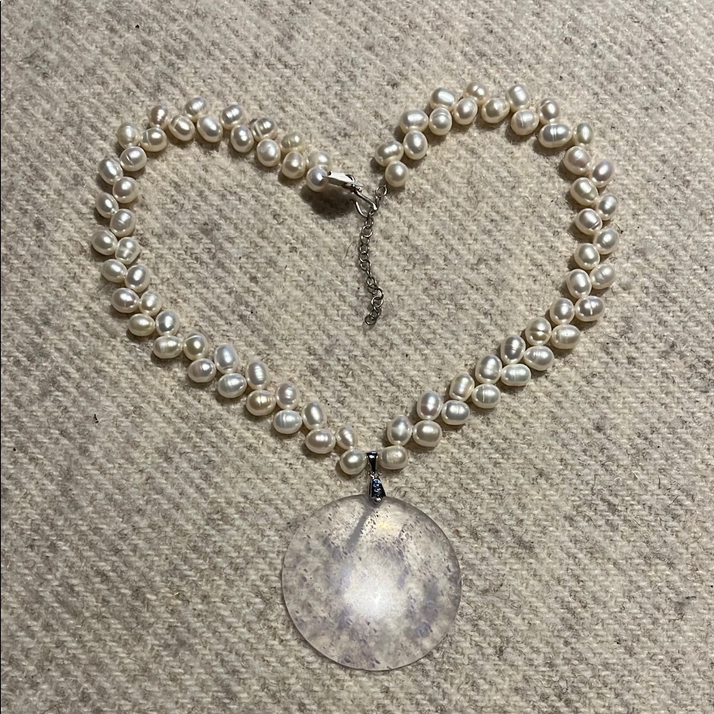NWOT Pearl Necklace with Blueberry Quartz Pendant